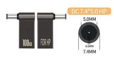 10 шт. USB Type-C адаптер DC 7.4&times;5.0*0.6 HP для зарядки ноутбука 100W от повербанка USB или зарядки PD EM7133 фото
