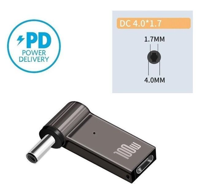 10 шт. USB Type-C адаптер DC 4.0*1.7 Lenovo для зарядки ноутбука 100W от повербанка USB или зарядки PD EM7134 фото