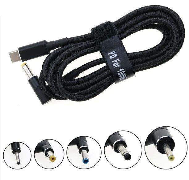 10 шт. USB Type-C кабель DC 7.4&times;5.0*0.6 HP для зарядки ноутбука 100W от повербанка USB EM7762 фото
