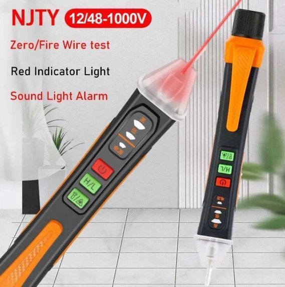Бесконтактный детектор скрытого провода NJTY T-02A индикатор тестер напряжений со световым и звуковым сигналом EM8480 фото