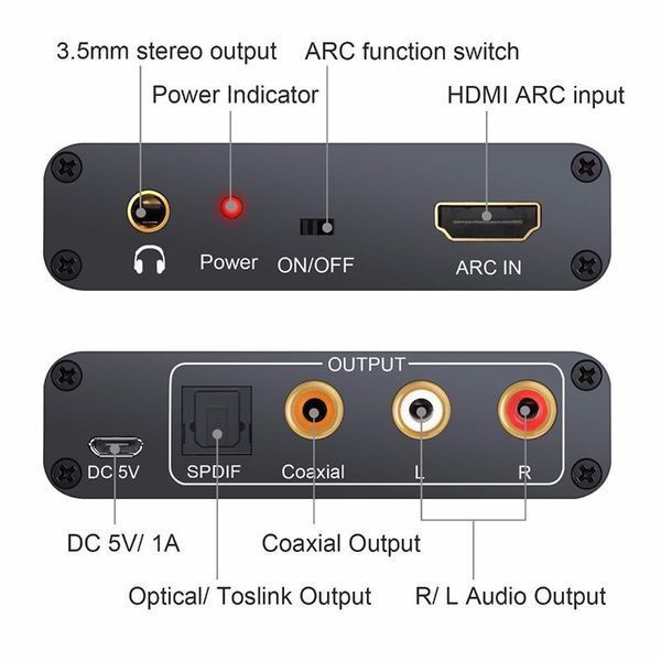 HDMI ARC переходник преобразователь аудио для ТВ в тюльпан 3.5 оптика коаксиал декодер конвертер Audio digital EM7519 фото
