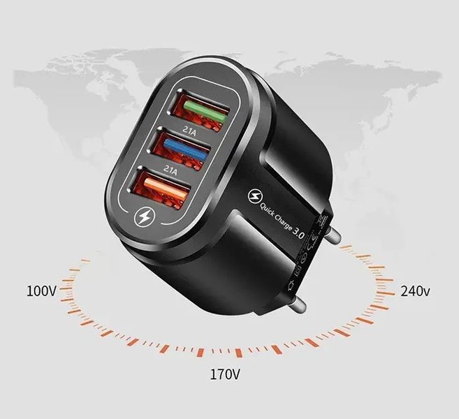 Зарядное устройство 3 порта USB Fast Charge 2.1A блок питания сетевое EM7597 фото