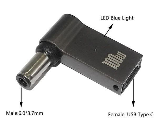 10 шт. USB Type-C адаптер DC 6.0&times;3.7*0.6 Asus для зарядки ноутбука 100W от повербанка USB или зарядки PD EM7740 фото