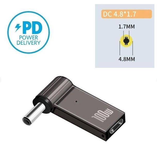 10 шт. USB Type-C адаптер DC 4.8&times;1.7 для зарядки ноутбука 100W от повербанка USB или зарядки PD EM7748 фото