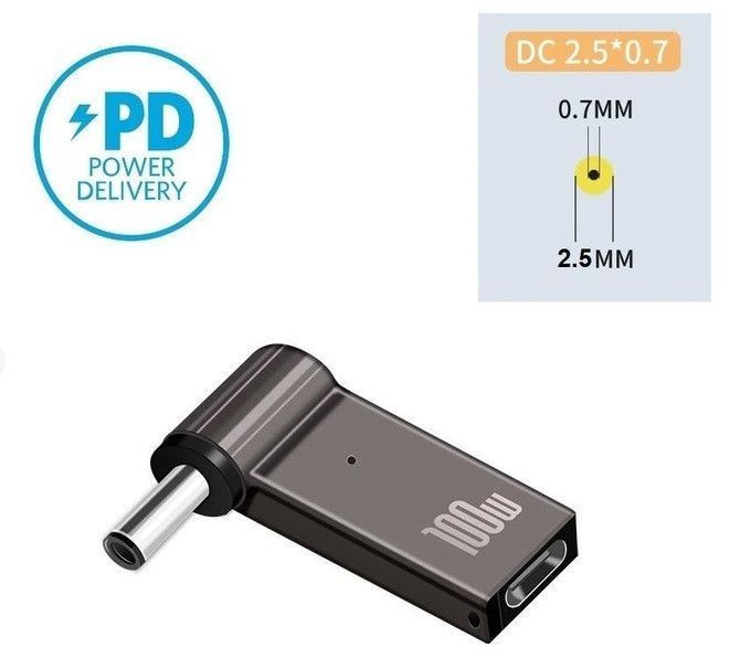 10 шт. USB Type-C адаптер DC 2,5&times;0,7 Asus для зарядки ноутбука 100W от повербанка USB или зарядки PD EM7749 фото