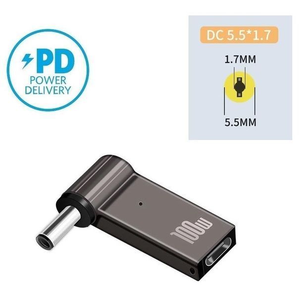 10 шт. USB Type-C адаптер DC 5.5&times;1.7 Acer для зарядки ноутбука 100W от повербанка USB или зарядки PD EM7764 фото